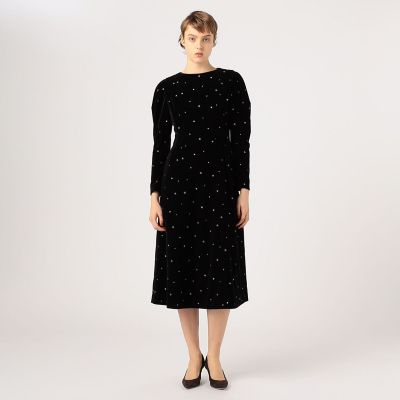 トゥモローランドコレクション ベロア ワンピース ベロアエンブロイダリー ウエストフィットワンピース | maison