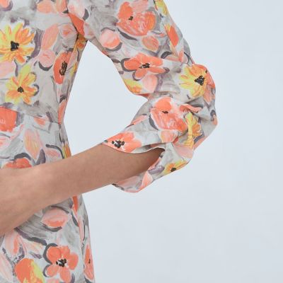 極美品　トゥモローランド　フラワープリント　ウエストギャザーワンピース　オレンジ 極美品 トゥモローランド フラワープリント ウエストギャザー