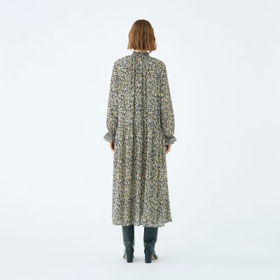 ブローフラワープリント シャーリングロングワンピース | maison