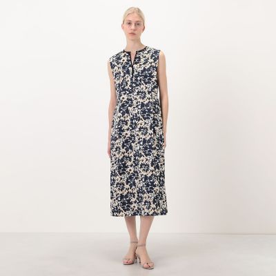 M.SKYOKO フラワーパターン ワンピース モノクロームフラワープリント スキッパーカラーワンピース | maison