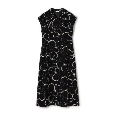 ＜maison TOMORROWLAND＞ドローイングフラワープリント　スキッパーカラーワンピース