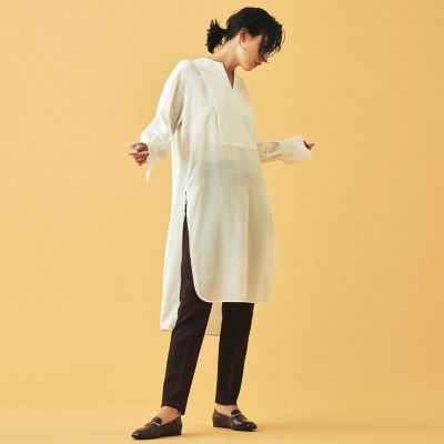 ＜maison TOMORROWLAND＞コットンシルクサテン　バックギャザーチュニックワンピース