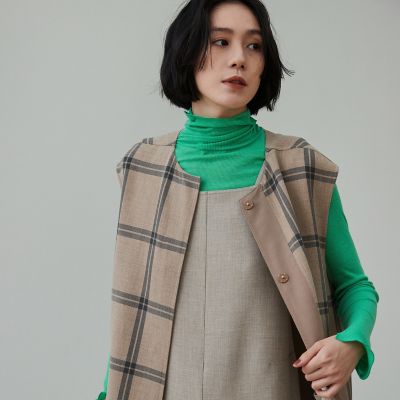 プレーンダブルフェイス　クルーネックジレ