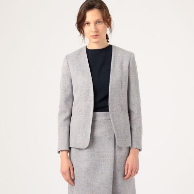 トゥモローランド　マルチカラーミックスツイード ノーカラー ジャケット Sサイズ セール】 マルチツイード ラウンドカラージャケット （ノー