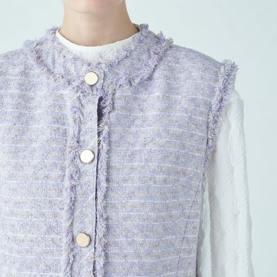 767 ボールジィ シークインツイード クルーネックジレ パープル 36 767 ボールジィ シークインツイード クルーネックジレ パープル 36