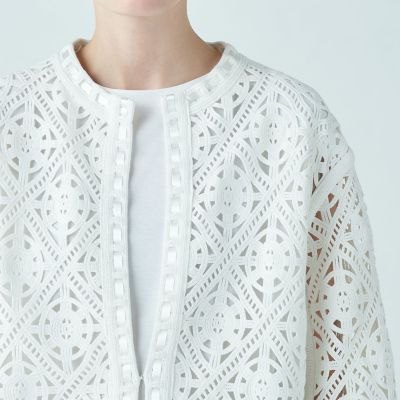 最終！トゥモローランド 美品 ウールエンブロイダリー クルーネックジャケット 白 ダイヤモチーフエンブロイダリー クルーネックジャケット | maison