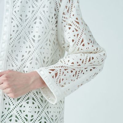 最終！トゥモローランド 美品 ウールエンブロイダリー クルーネックジャケット 白 ダイヤモチーフエンブロイダリー クルーネックジャケット | maison