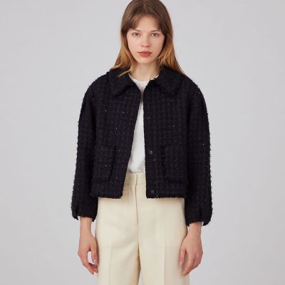 モールヤーンツイード ラウンドカラーミニジャケット | maison
