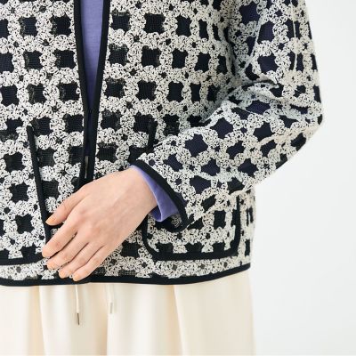 SALE☆新品未使用タグ付　自由区　コットンエンブロイダリー　ジャケット フラッフィーヤーンエンブロイダリー クルーネックジャケット | maison