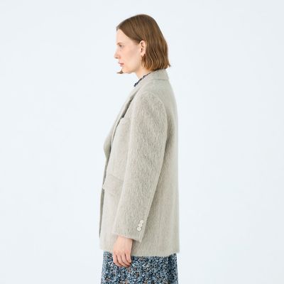 ★アルパカ混★トゥモローランド テーラードジャケット チェック グレー 起毛 SILK AIR GREY ノッチドカラージャケット｜トゥモローランド