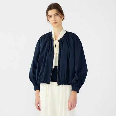 Arumlily 【異素材使いギャザーブルゾン】 タフタ素材の微光沢ブルゾン 楽天市場】Arumlily 【異素材使いギャザーブルゾン】 タフタ素材の微