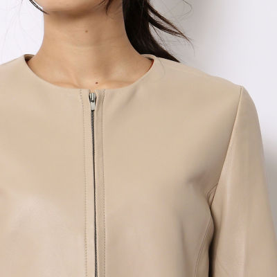 スムースレザー ノーカラージップアップジャケット | ファッション・服 