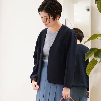 ボンディングジャージー　ノーカラーブルゾン