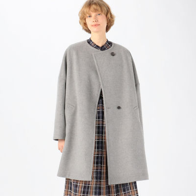 M-PREMIER ウール　ダブルフェイス　ノーカラー　コート　白　36 M-PREMIER ウール ダブルフェイス ノーカラー コート 白 36 M