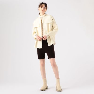 カシミヤウールビーバー　ノーカラーショートコート