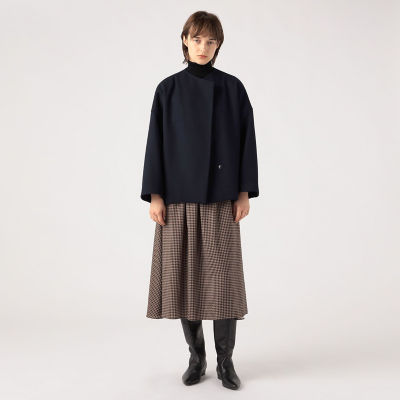 ウールカシミヤメルトン ノーカラーショートコート 予約商品10月中旬以降順次お届け】ウェービーカシミヤ