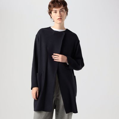 極美品✨️定価10万　21AW　ドゥロワー　ウールリバーシブルクルーネックコート カシミヤ混ウールリバー・2WAYミドルコート/DoCLASSE