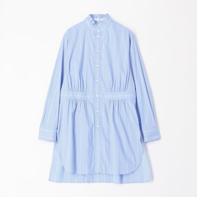 コットンナイロンストレッチ　フリルネックチュニックシャツ