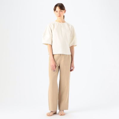 コットンシルクローン　ボリュームスリーブブラウス