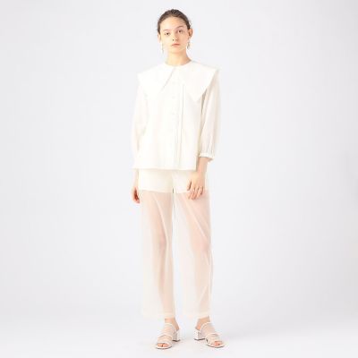 キュプラコットンリネンタイプライター　ビッグカラーブラウス