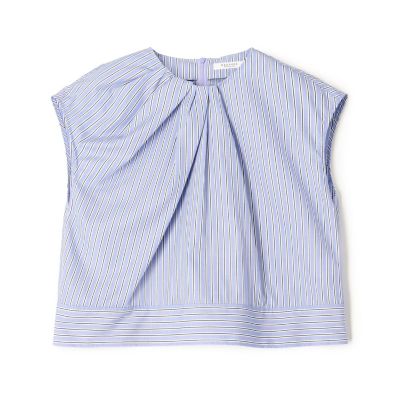 ストライプシャーティング アシンメトリータックブラウス の通販