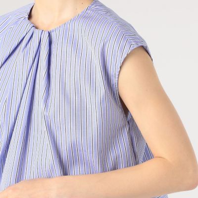 ストライプシャーティング アシンメトリータックブラウス の通販