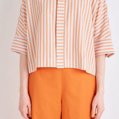 コットンシルクストライプ ハーフスリーブシャツ | maison