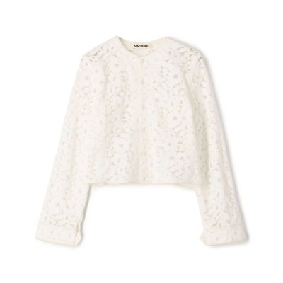 コットンシルクスタンド襟レースブラウス×デニム（21AW