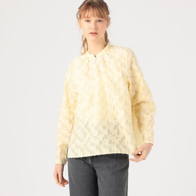シアーカットジャカード　スタンドネックブラウス