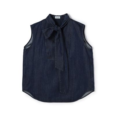 ＜maison TOMORROWLAND＞【予約商品６月上旬以降順次お届け】コットンセルロースデニム　ボウタイノースリーブブラウス