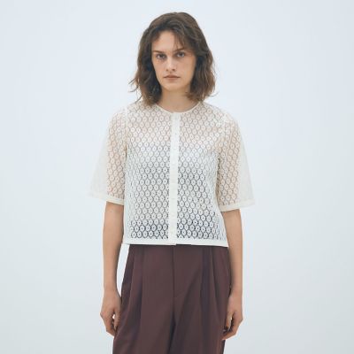 ドゥロワー　 M.SUMMER1 エンブロレースハーフスリーブブラウス　36 Drawer - ドゥロワー M.SUMMER1 エンブロレースハーフスリーブブラウス