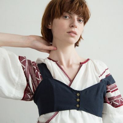 ワイズ　シルクリネンニットビスチェ SALON adam et rope' ベスト ジレ メタリックニットビスチェ