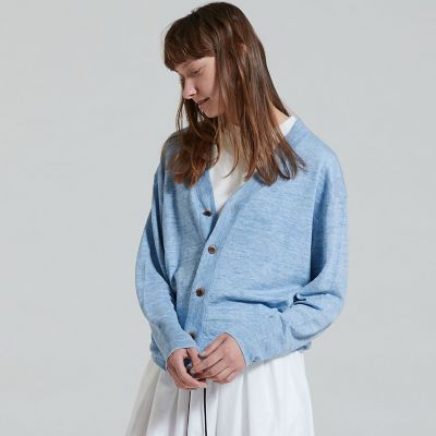 プレーンリネン　Ｖネックカーディガン