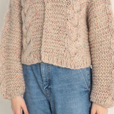 ツイーディケーブル　クルーネックカーディガン