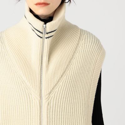 フレンチウール　ジップアップロングジレ