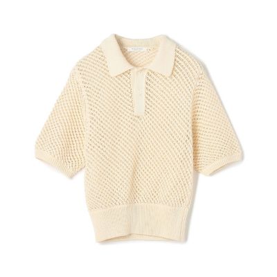 メッシュコットン　ポロカラープルオーバー