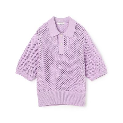 メッシュコットン　ポロカラープルオーバー