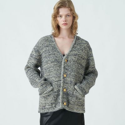 ウールナイロンツイード Vネックカーディガン | maison TOMORROWLAND