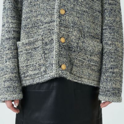 ウールナイロンツイード Vネックカーディガン | maison TOMORROWLAND