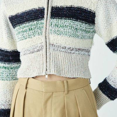 ツイードボーダー ジップアップカーディガン | maison