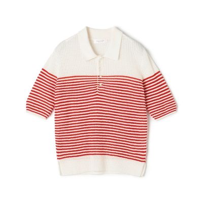 ＜maison TOMORROWLAND＞コットンナイロンワッフルボーダー　ポロカラープルオーバー