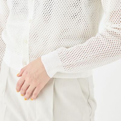 リネンメッシュ　クルーネックカーディガン