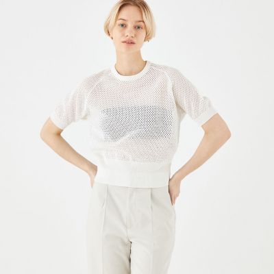 リネンメッシュ　ハーフスリーブプルオーバー