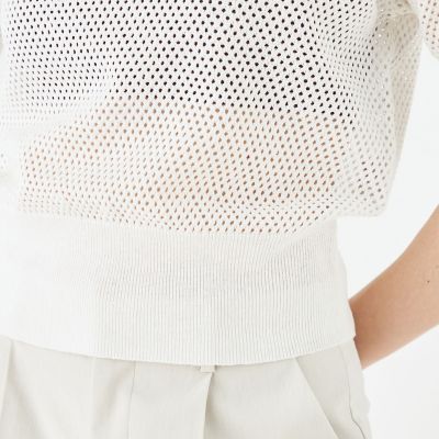 リネンメッシュ　ハーフスリーブプルオーバー