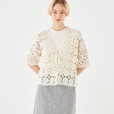 モチーフクロシェット　ハーフスリーブカーディガン