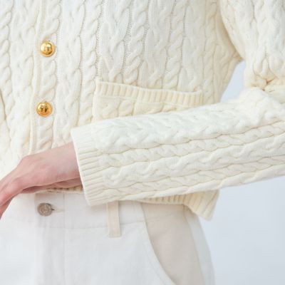 ケーブルニット コットン クルーネック カーディガン ハイブリットコットンケーブル クルーネックカーディガン