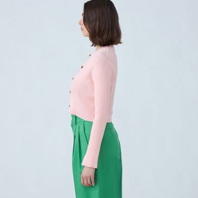 コットンリブ　クルーネックカーディガン