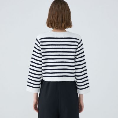 トゥモローランド MACPHEE♡ハーフミラノリブボーダーカーディガン WEB限定】ハーフミラノリブボーダー クルーネックカーディガン