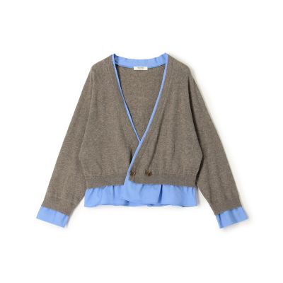 ファブリックコンビ　ダブルボタンカーディガン