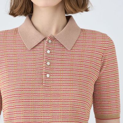 コットンナイロンラメチェック ポロプルオーバー | maison